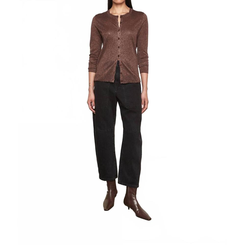 NEW ENZA COSTA lamé knitted cardigan in brown